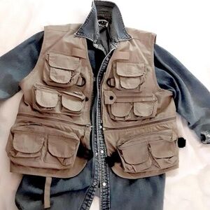 Vintage Coolest New York Craze Fishing Vest Over Jeans Shirt Small